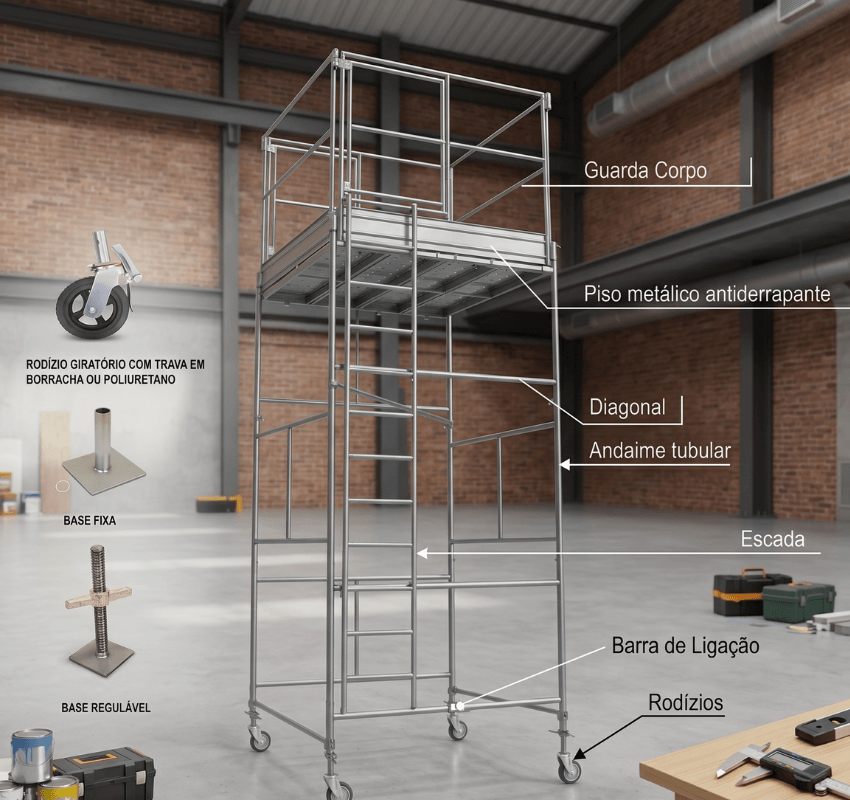 Andaime tubular e acessório